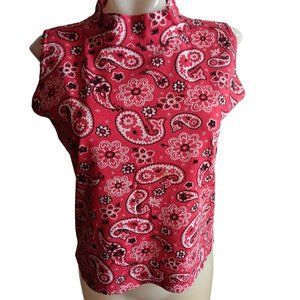 Women's Medium Vintage T-shirt Bandana Print Paisley Sleeveless Mock Neck Top